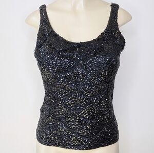 Vintage Mid-Century Glam Beaded Scalloped Shell Sequin‎ Camisole